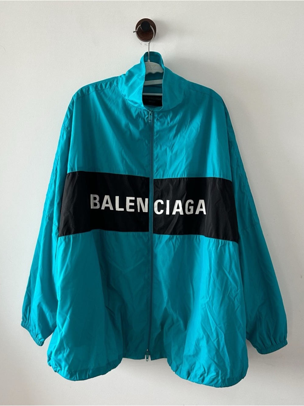 Authentic Balenciaga Teal and Black Logo Windbreaker Jacket